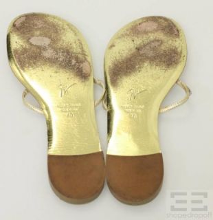Giuseppe Zanotti Design Jeweled Gold Leather Flat Sandals Size 40