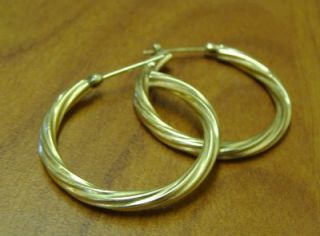 14k Yellow Gold Twisted Wire Large Loop Hoop Earrings