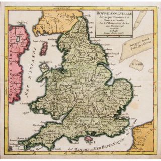 England and Wales Antique Map by Vaugondy 1748