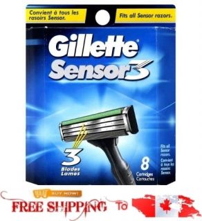 Gillette Sensor 3 Razor Blades 8x1 8 Pack Cartridges Refill Authentic