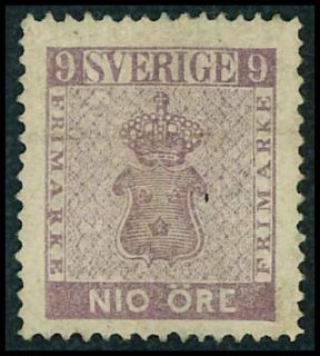 Sweden 1858 9 Ore Violet No Gum AFA 8 $ 500 MH