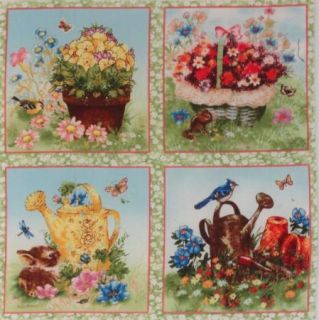 Giordano Garden Flowers Birds Chipmunk Bunny 5 5 Quilt Squares Cotton