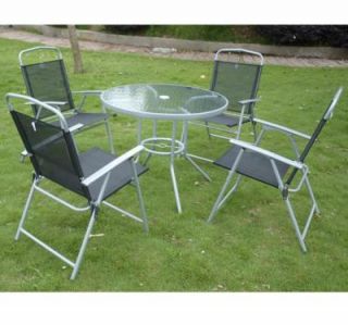  Outdoor Dining Garden Patio Set Glass Table w 4 Folding Chairs