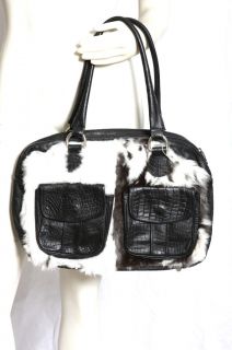 Elena Girardi Fur Black Leather Handbag Purse Satchel Bag $600+ Used