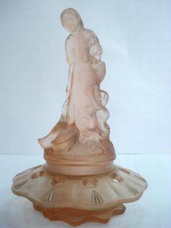 Antique Pink Glass Statuette of Girl Jewelry Box