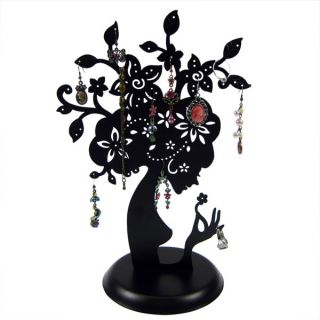 Cut Out Black Metal Mother Nature Jewelry Stand Earring Holder Lady