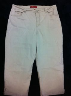 Gloria Vanderbilt Tan Cropped Pants 14 16 Capri 36 Waist Stretch Denim