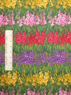 August Gladiolus Flower Floral Stripe Fabric Cotton BTY