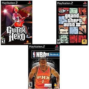 Guitar Hero Grand Theft Auto III NBA 08 3 Pack Sony PS2 Video Games