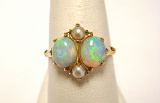 Vintage Retro 14k Yellow Gold Opal Pearl Ring