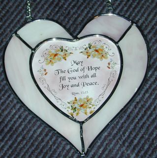 Pink Color Stained Glass Heart Sun Catcher May God Hold US New