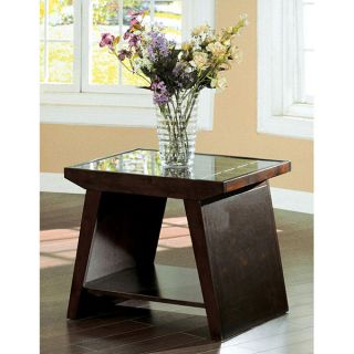 Solid Wood Walnut Finish Glass Top End Table
