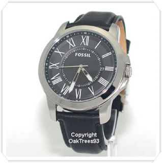 fossil mens grant black leather watch model fs4745 case size w x h