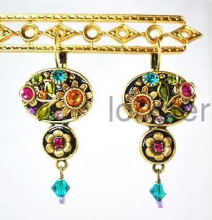 Michal Golan Gold Dangle Earrings with Swarovski Crystal New