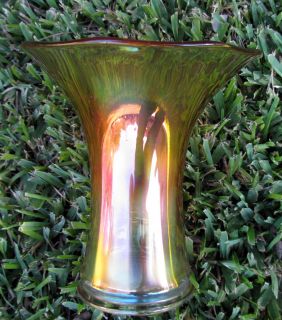 Imperial Smooth Panels Large Marigold Carnival Glass Vase Circa