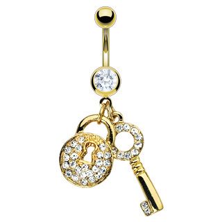 Gold Lock Key Belly Navel Rings Body Piercing Jewelry