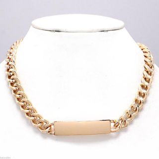 Chunky Gold Tone Chain ID Charm Trendy Fashion Statement Necklace