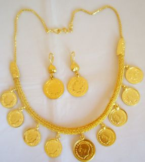 Vintage Ancient Gold Coin Pendant Bib Necklace Jewelry