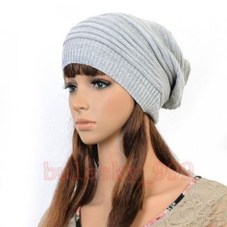  Womens Unisex Hip hop Winter Baggy Beanie Knit Crochet Hats Cap Grays