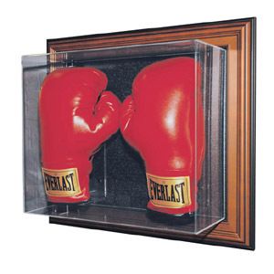 Double Boxing Glove Wall Mount Vertical Wood Frame Display Case