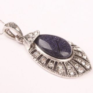Blue Goldstone Gemstone Tibetan Silver Teardrop Bead Pendant