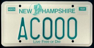  1987 Sample License Plate AC000 Live Free or Die 1st Graphic