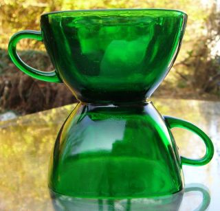 Vtg Glass Anchor Hocking Forest Green Charm Tea Cups Square