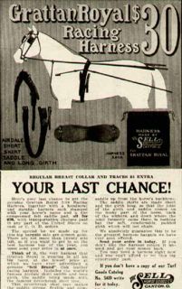 Excellent 1913 Advertisement for Grattan Royal Racing Horse Harnesses