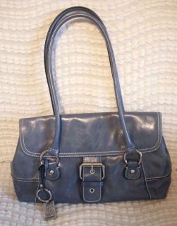 Giani Bernini Glazed Leather Handbag Satchel Purse • Versatile Denim