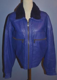 Gianni Versace Versus Ladies Blue Leather Jacket Sz 32 46 Med LRG