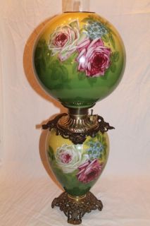 Huge Gone with The Wind Oil Lamp 11 Shade with Hand Painted Roses