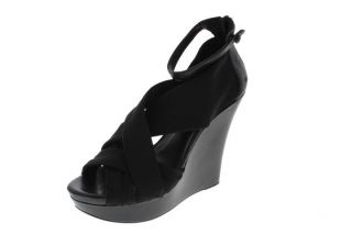 BCBG New Gonzalo Black Criss Cross Front Strappy Wedges Platforms