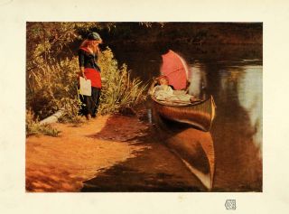 1910 Print Artist Edward J Gregory Marooned Painting Women River Bank