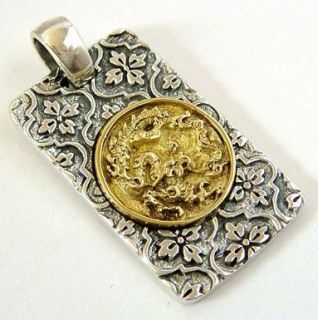  Dragon Gold Coin Sterling Silver Pendant Japan Samurai Jewelry