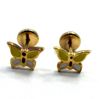 Gold 18K GF Little Earrings Yellow Butterfly Earrings Infants Baby