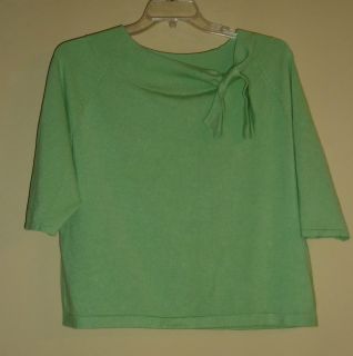 Womans Plus Size 1x Sag Harbor Green Sweater with Tie Neck