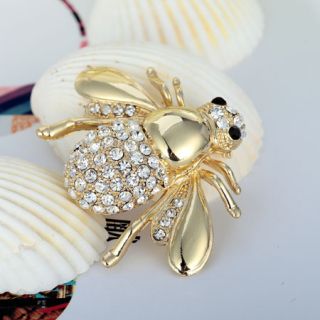Fashion 14k Gold Plated Alloy Pin Rhinestones Bee Brooch