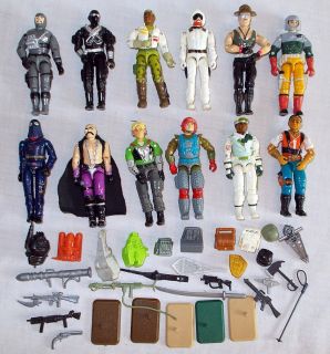 Lot of 11 Vintage Gi Joe 1980s Action Figures and Accessories