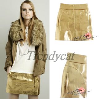 Fashion Chic Golden PU Leather A Line Sexy Empire Skirt Party Must