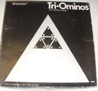TRI OMINOS TRIANGLE DOMINO GAME PRESSMAN WITH 56 HOLLOW STYLE DOMINOES