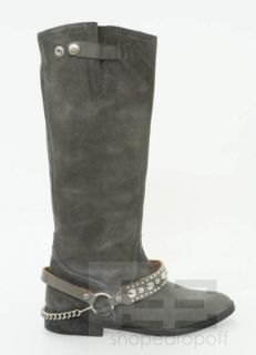 Golden GOOSE Deluxe Brand Grey Leather Studded Harness Womens Boots