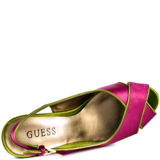Guess Goldwin 3 Pink Multi Satin Wedges Size 5 5M
