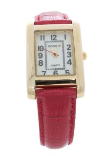 Gossip Goldtone Rectangle Case Primary Color Red Strap Fashion Watch