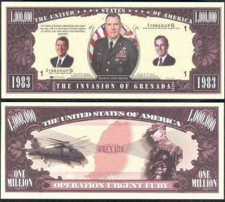 The Invasion of Grenada w Reagan Bill Lot of 2 Bills