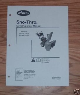ariens sno thro snow blower owners manual 