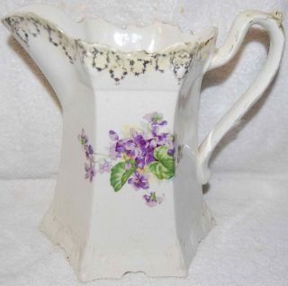 Antique Victorian Large Pitcher with Violets