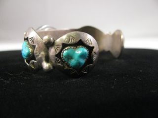 Navajo Teddy Goodluck Sterling Silver Turquoise Shadowbox Watch Cuff