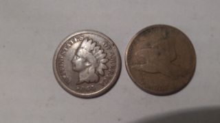 1857 Flying Eagle and 1864 Bronze Indian Head Penny