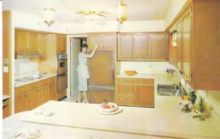 Vintage Postcard Lux Line Grabill Cabinet Company Kitchen Mid Century