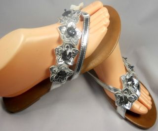 Womens Silver Gladiator Flip Flop Toe Post Shoe Sandal